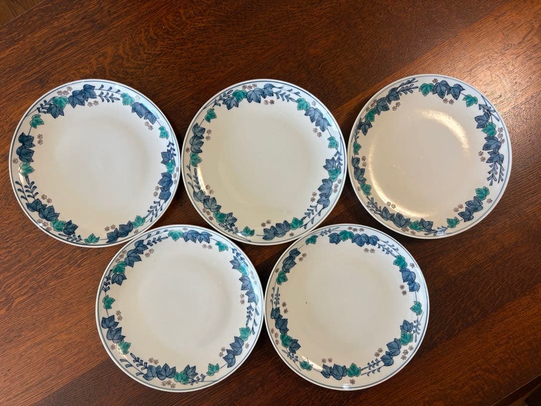 【源右衛門】古伊万里の伝統 舘林源右衛門作 染錦蔦絵 大皿五枚揃 有田焼