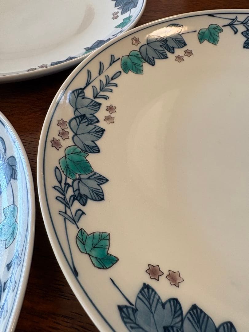 【源右衛門】古伊万里の伝統 舘林源右衛門作 染錦蔦絵 大皿五枚揃 有田焼