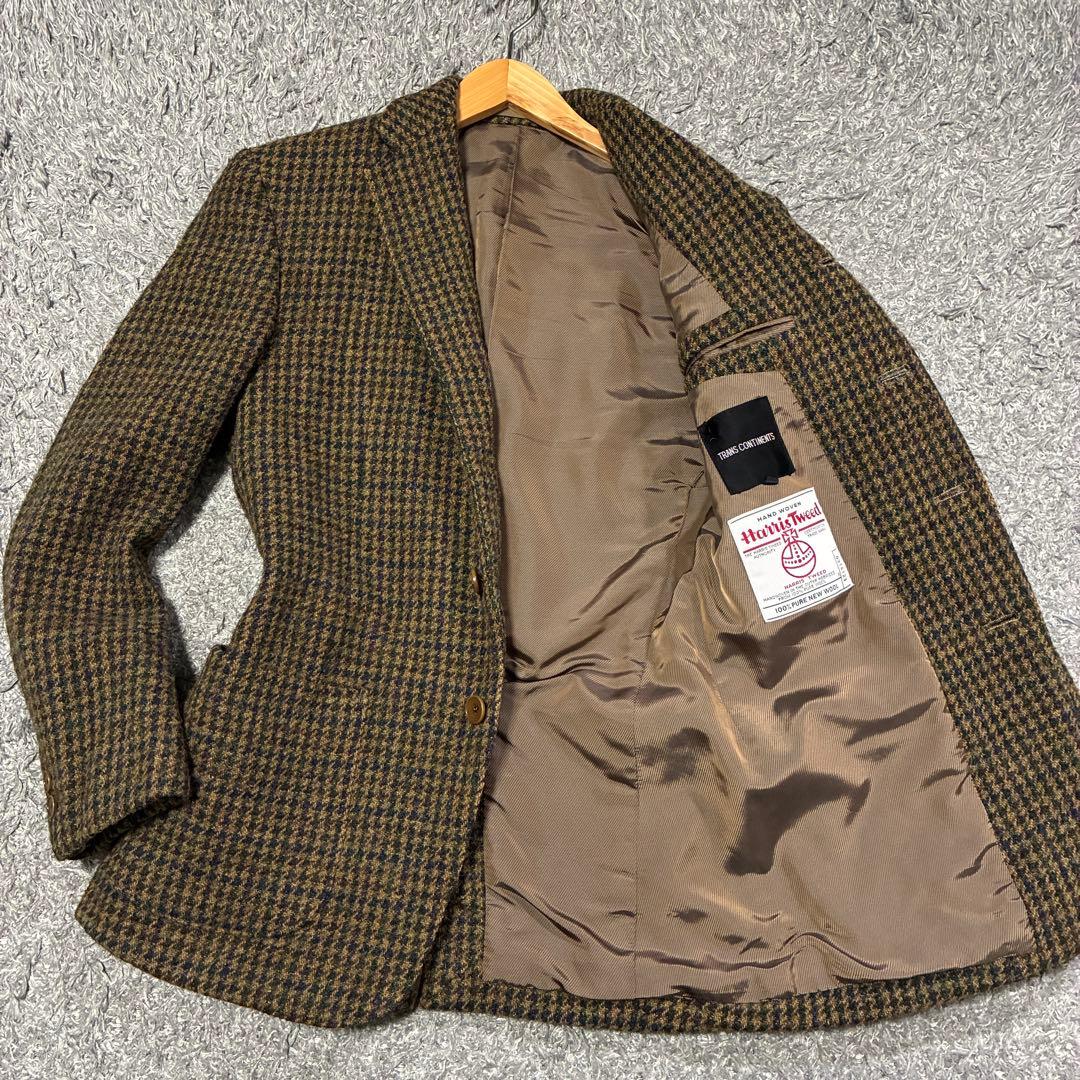 【美品】トランスコンチネンツ ハリスツイード テーラードジャケット ブラウン M