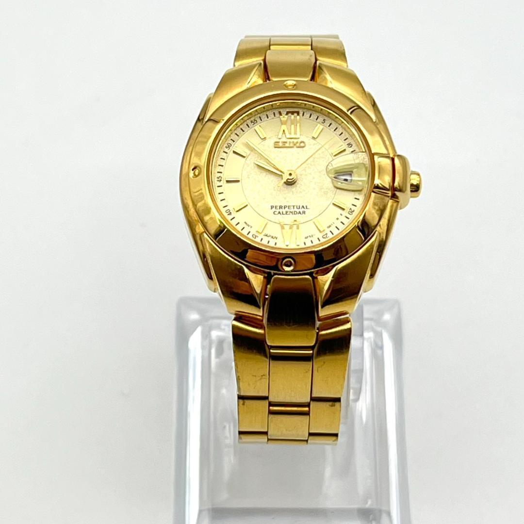 良品 セイコー パーペチュアル レディース コマ有 電池交換済 ゴールド