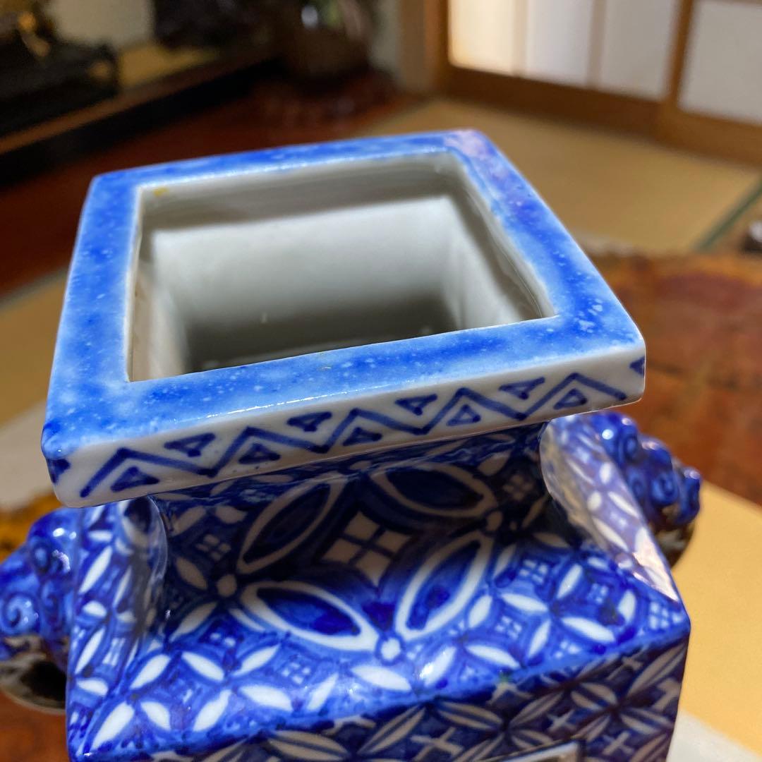 九谷焼　花瓶　緑角福　象双耳遊環　両耳　アンティーク　両耳　レア　希少