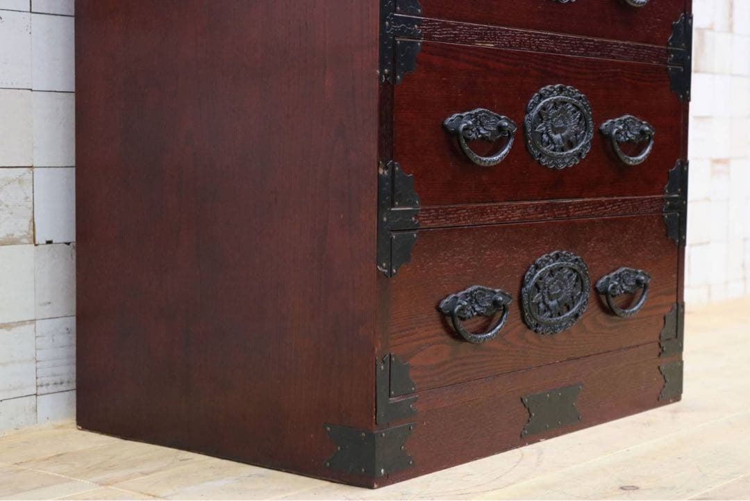 GMFK770○民芸家具 欅材 整理箪笥 時代箪笥 4段チェスト 鉄金具 和家具