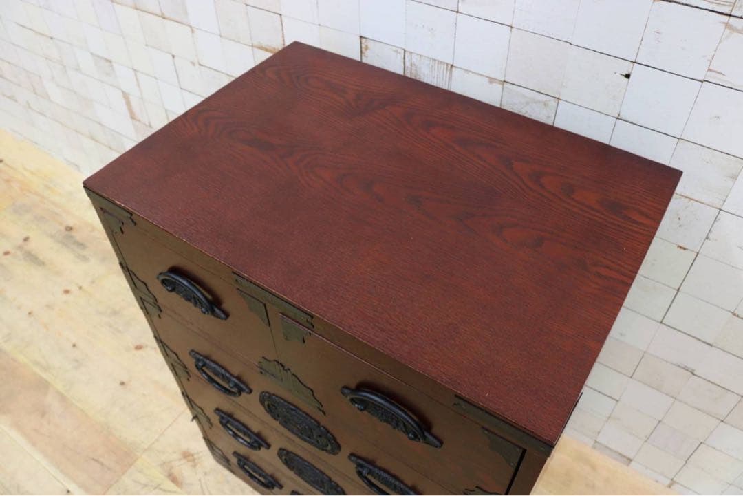 GMFK770○民芸家具 欅材 整理箪笥 時代箪笥 4段チェスト 鉄金具 和家具