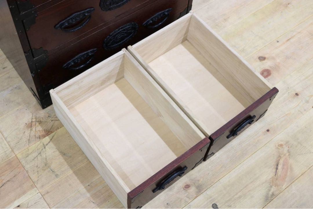 GMFK770○民芸家具 欅材 整理箪笥 時代箪笥 4段チェスト 鉄金具 和家具