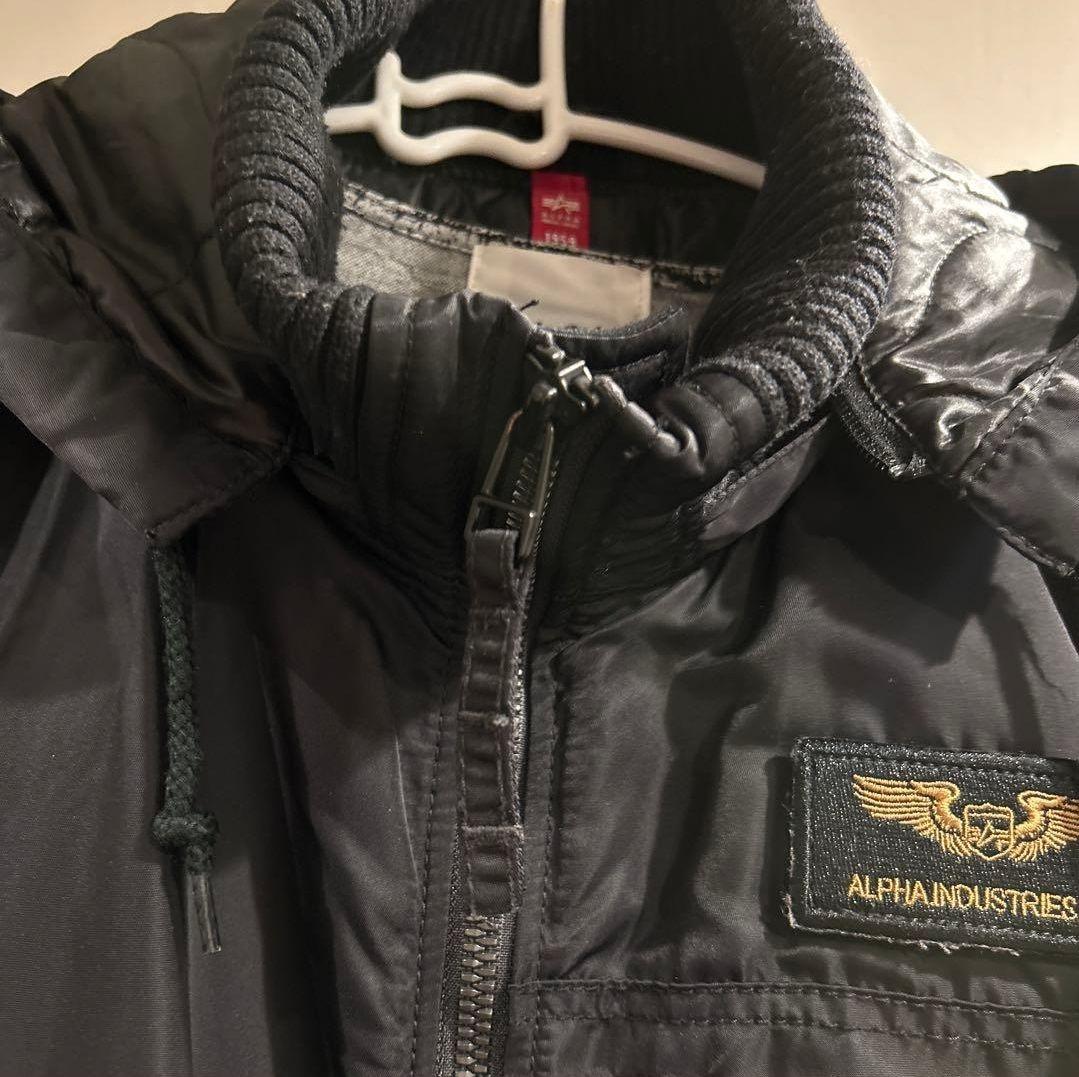 ALPHA MA-1スタイル 黒ジャケット フード付き XL