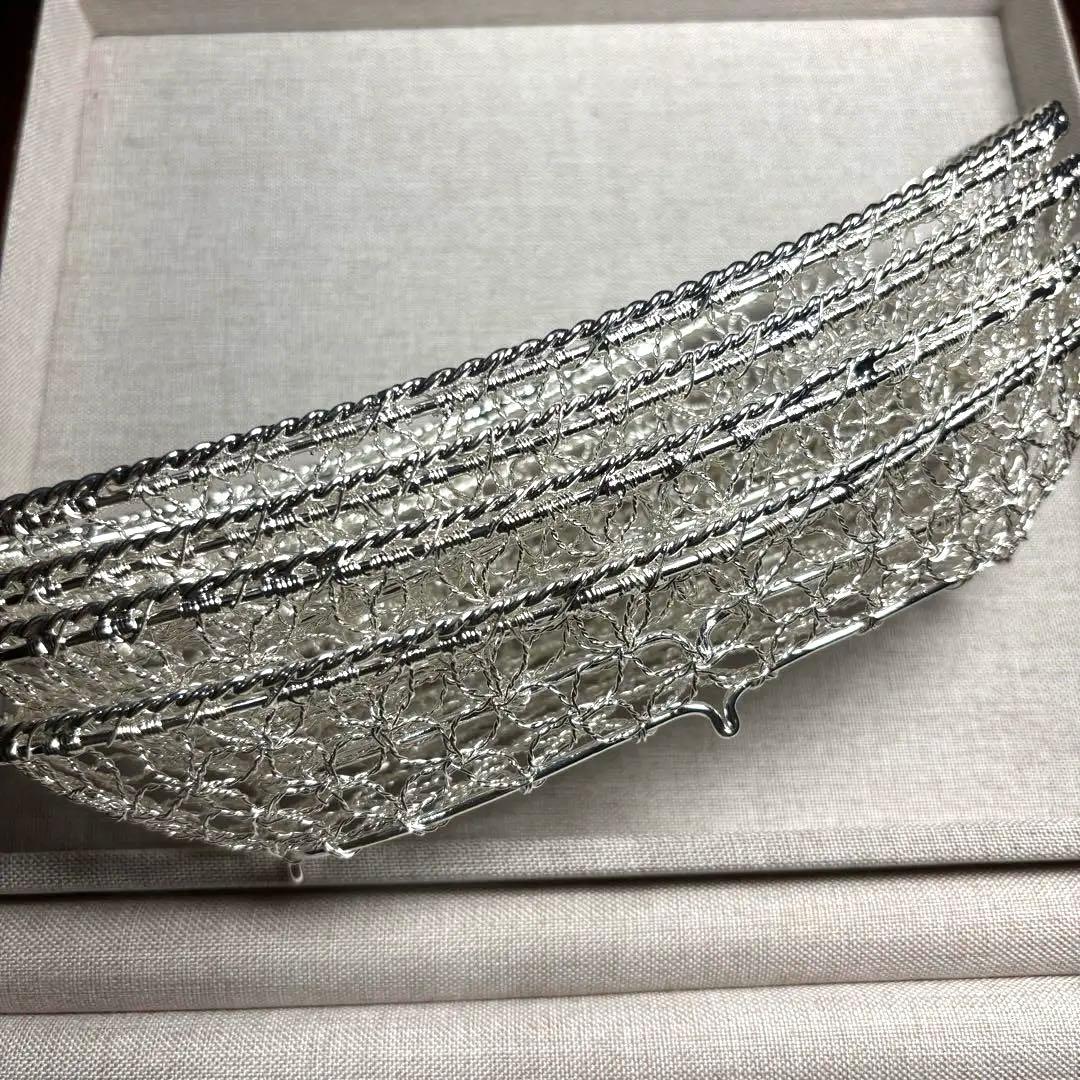 未使用品銀座和光銀仕上げカゴ編みおしぼりトレー