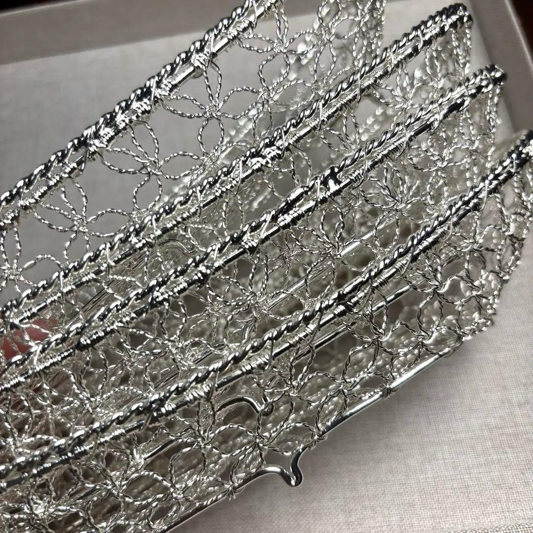 未使用品銀座和光銀仕上げカゴ編みおしぼりトレー