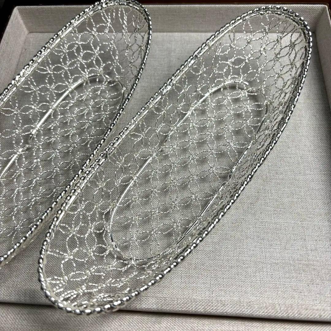 未使用品銀座和光銀仕上げカゴ編みおしぼりトレー