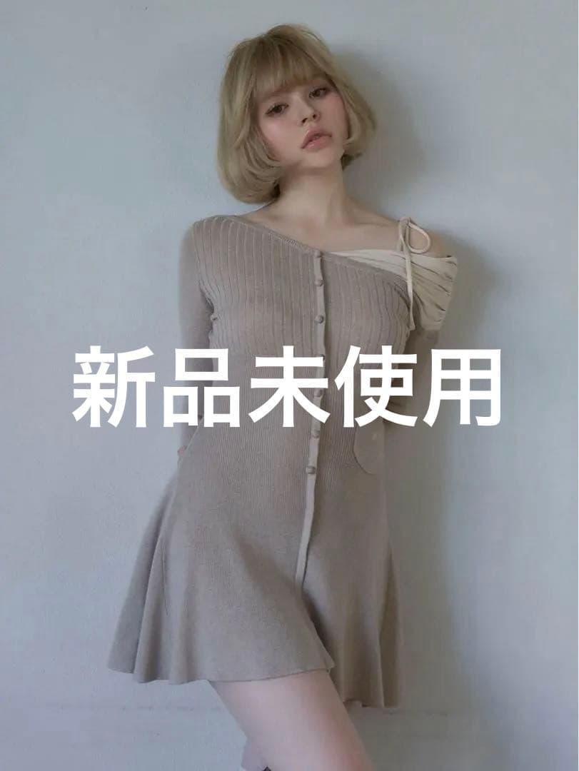 ワンピース andmaryHelen knit flare mini dress beige