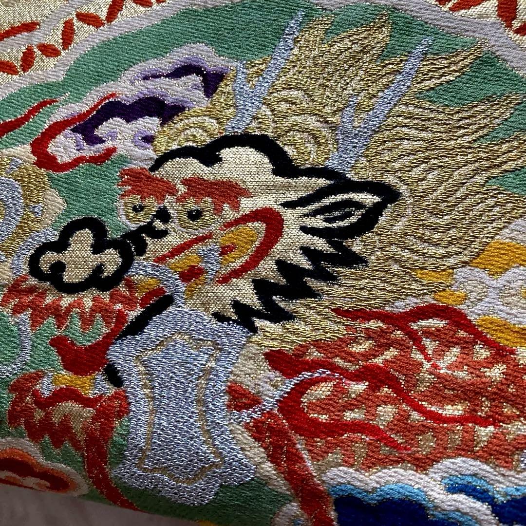 アンティーク丸帯　龍・鶴・唐獅子　織り出し　大正ロマン　正絹　No.77-100