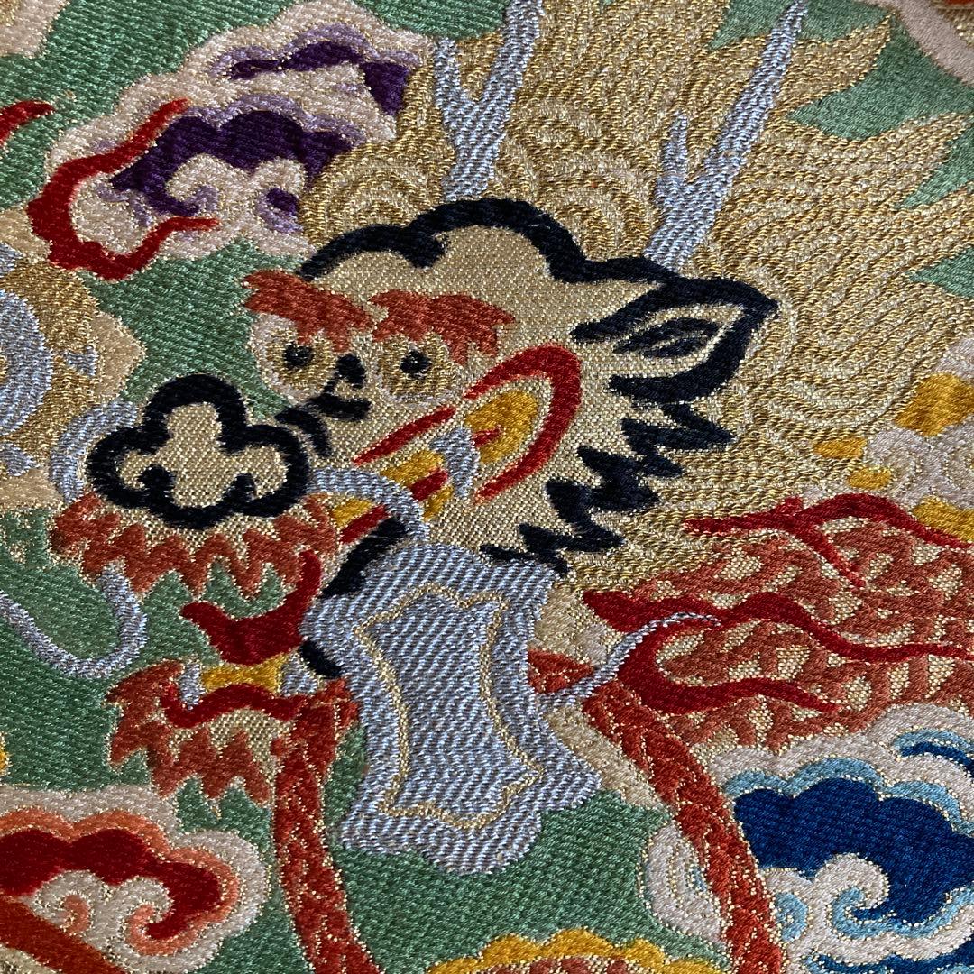 アンティーク丸帯　龍・鶴・唐獅子　織り出し　大正ロマン　正絹　No.77-100