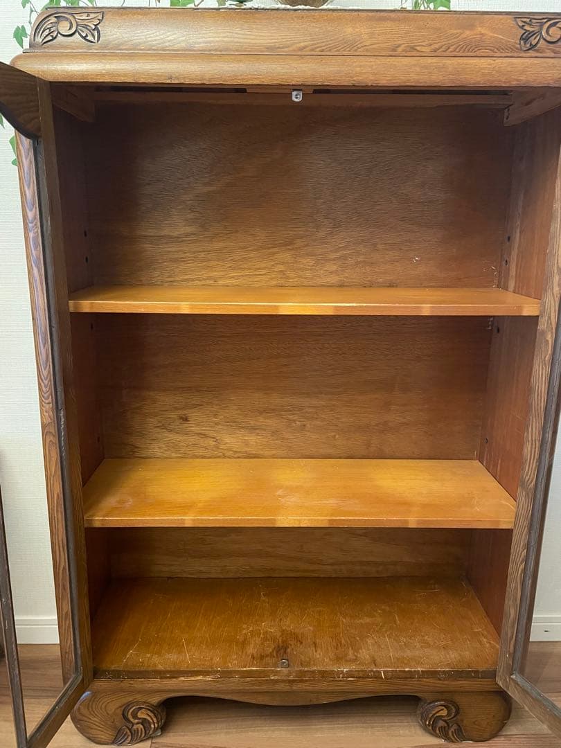 英国イギリス アンティーク家具 ブックケース 本棚 オーク材 猫脚 キャビネット