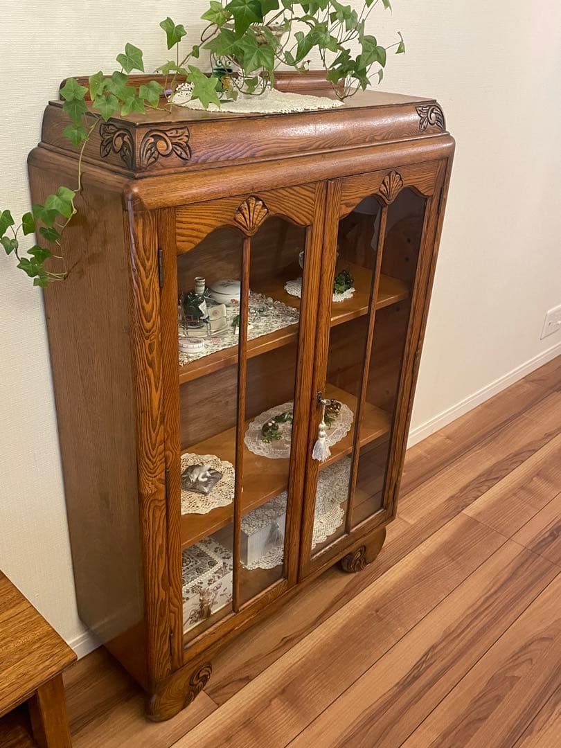 英国イギリス アンティーク家具 ブックケース 本棚 オーク材 猫脚 キャビネット