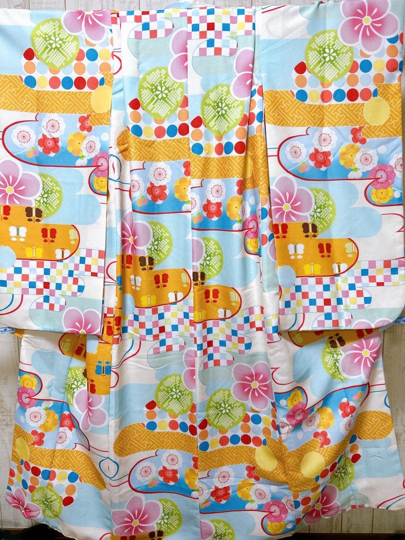 美品!!水色×ピンク♡七五三　7歳　女の子　フルセット一式　パール付帯締め