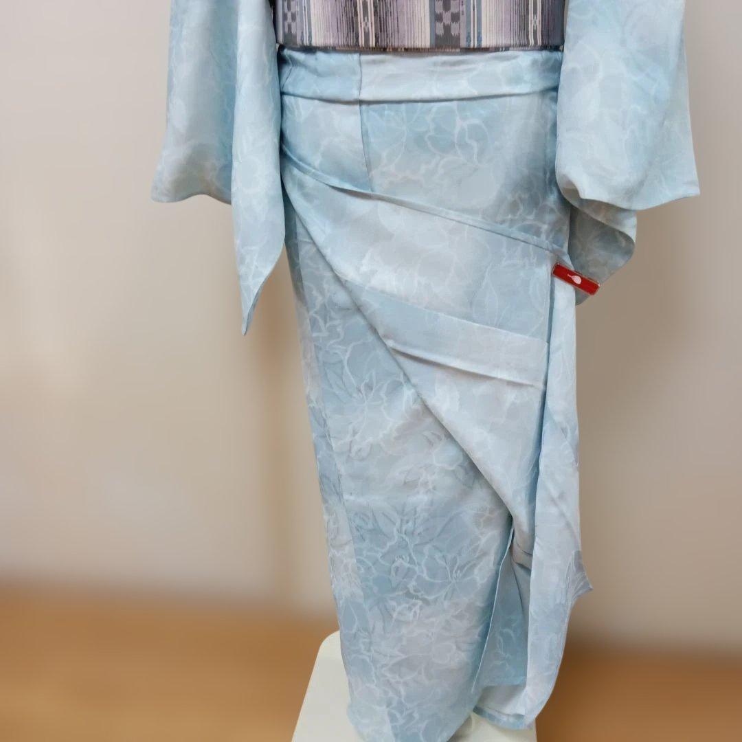 水色 花柄 紋紗着物