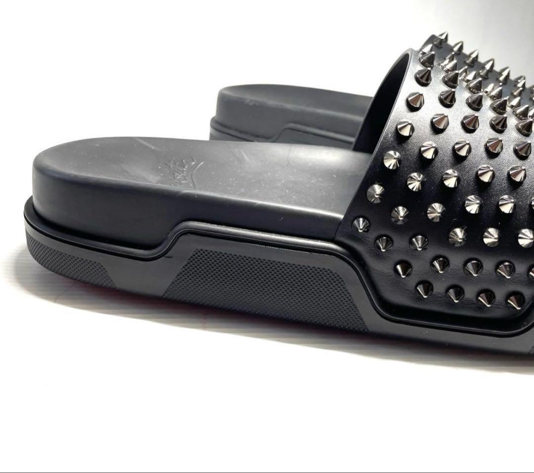 未使用クリスチャンルブタン　スタッズブラックスライドサンダル　42