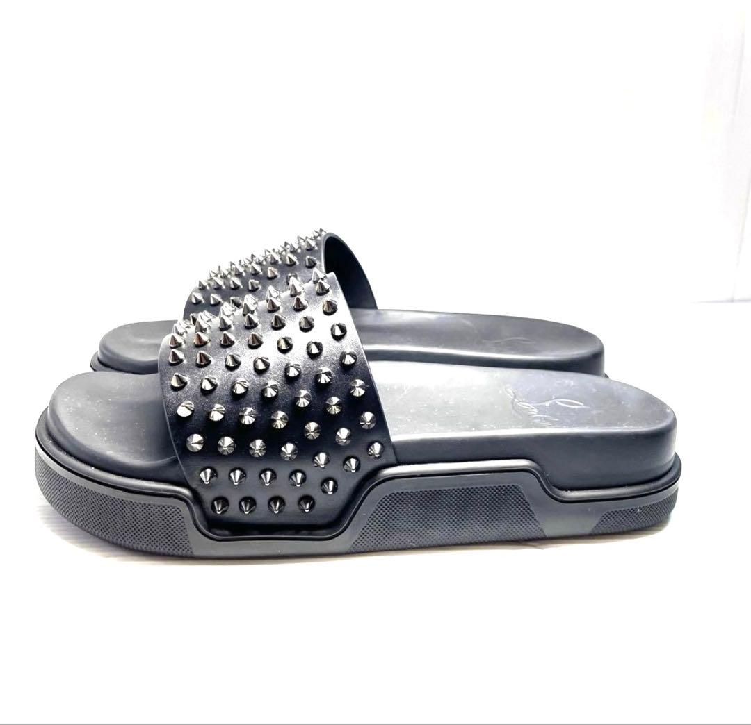 未使用クリスチャンルブタン　スタッズブラックスライドサンダル　42