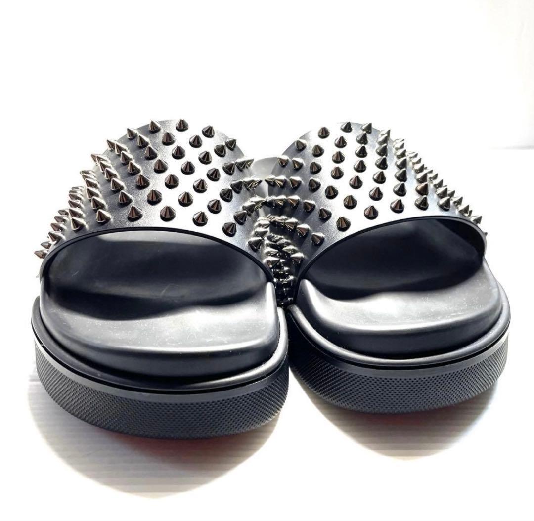 未使用クリスチャンルブタン　スタッズブラックスライドサンダル　42