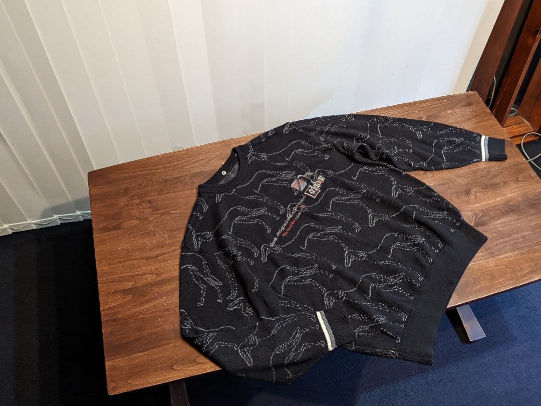 アダバット　クルーネック　毛　ウール　ニット　セーター　ゴルフ　総柄　ウェア　黒