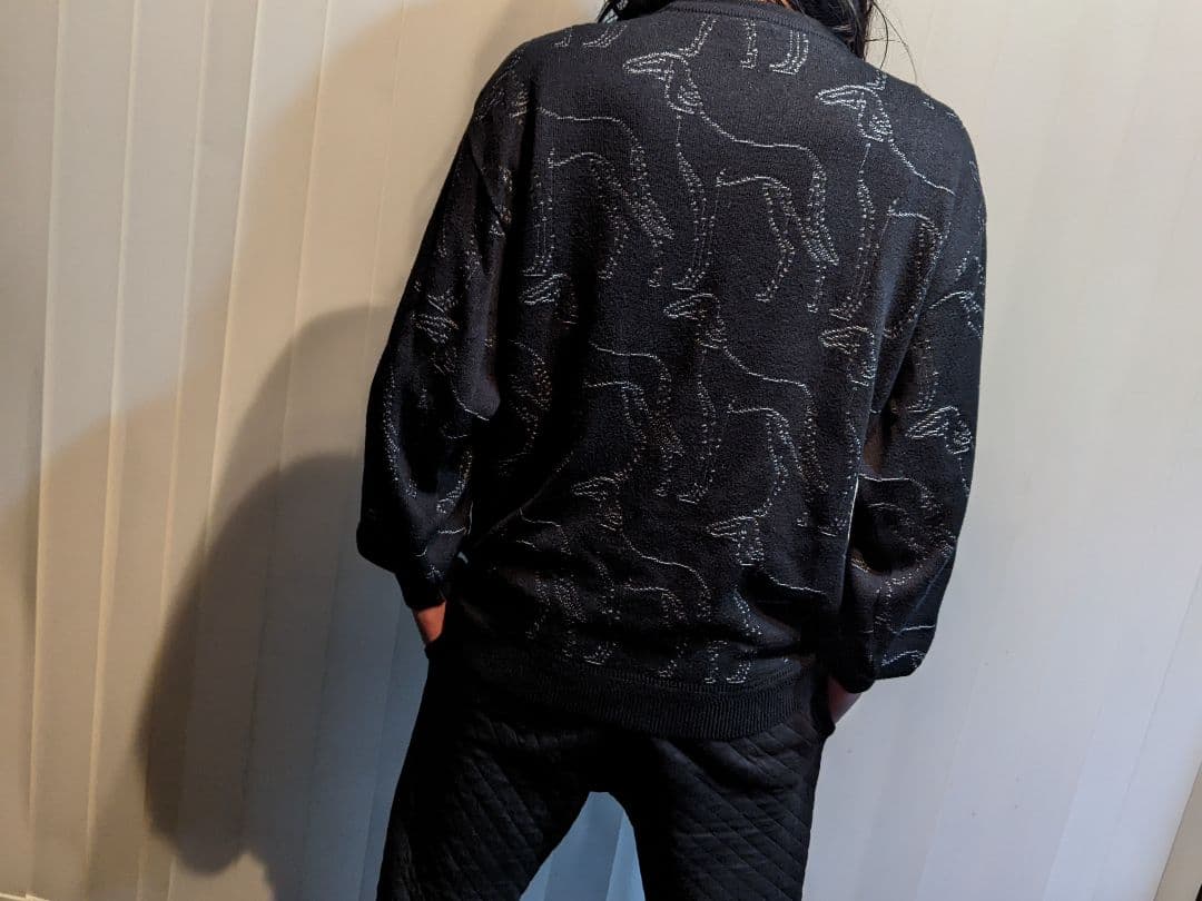 アダバット　クルーネック　毛　ウール　ニット　セーター　ゴルフ　総柄　ウェア　黒