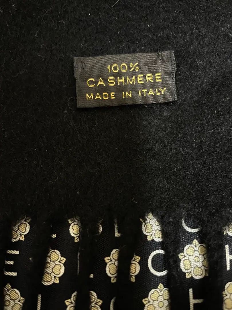 CHANEL ロゴカシミアマフラー　無地　黒ブラック