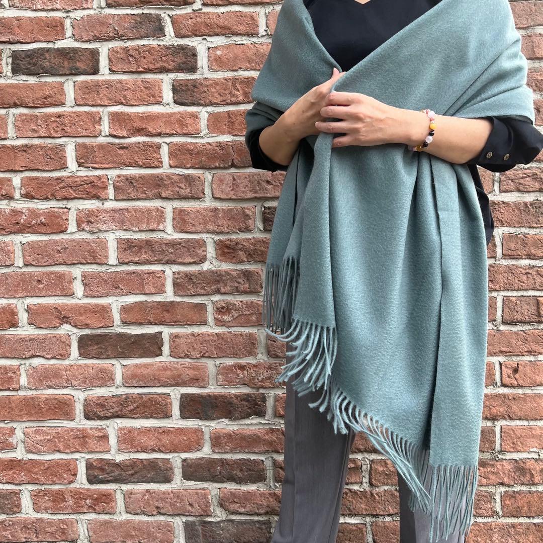 極上カシミヤ100%☆大判 ストール☆ グレイッシュグリーン