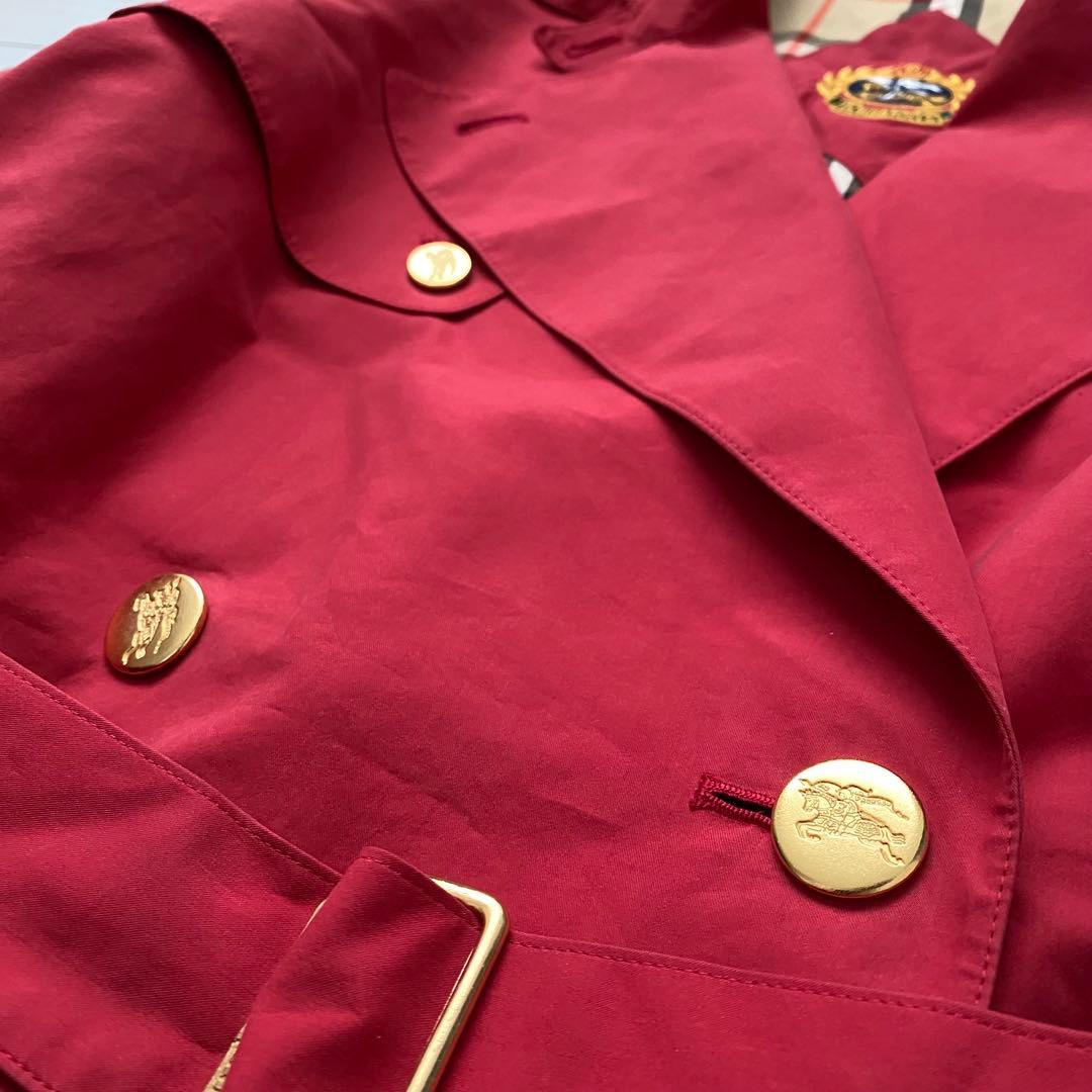 【極美品】 バーバリーズ トレンチコート 金ボタン ノバチェック M相当 赤