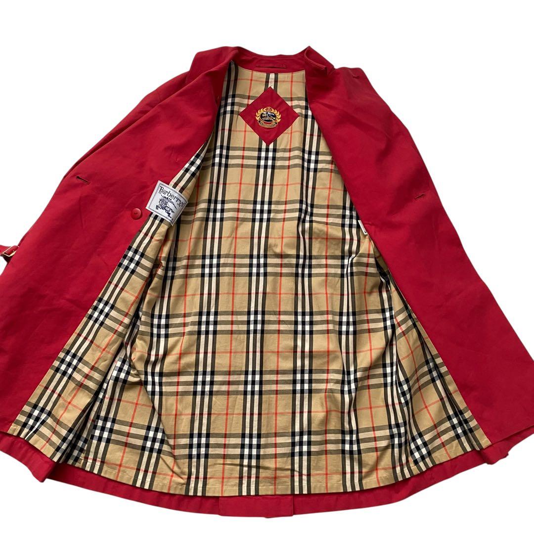 【極美品】 バーバリーズ トレンチコート 金ボタン ノバチェック M相当 赤