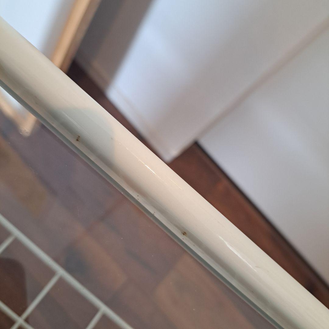 80年　アイアンフレーム ガラステーブル 白クリーム ミッドセンチュリー