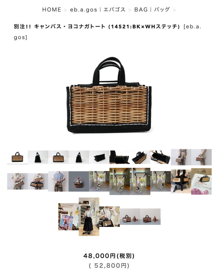 美品　エバゴス　キャンバスヨコナガトート（3ET DEMI別注）カゴバッグ