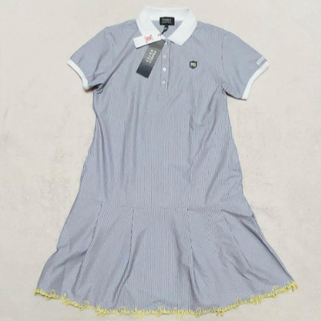 新品　近年　パーリーゲイツ　ストレッチ　サッカー　ストライプ ポロワンピース