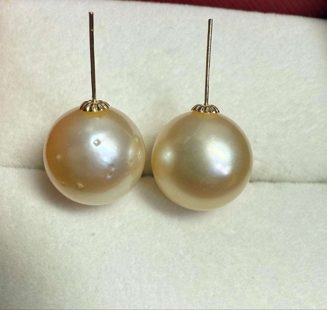 A6828南洋真珠天然本真珠ピアス イヤリング18k海水真珠ゴールドパール大粒