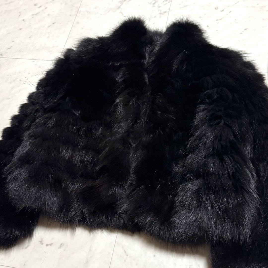 美品 【クロップド丈】 SAGA FOX 毛皮コート 銀サガ ブラック 9号