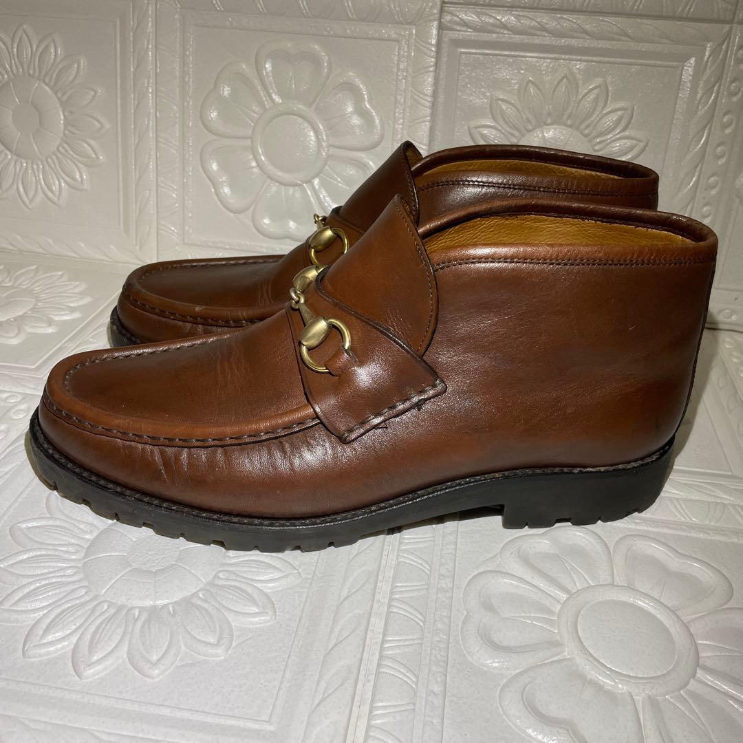 GUCCI ブラウンレザービットローファー ブーツ