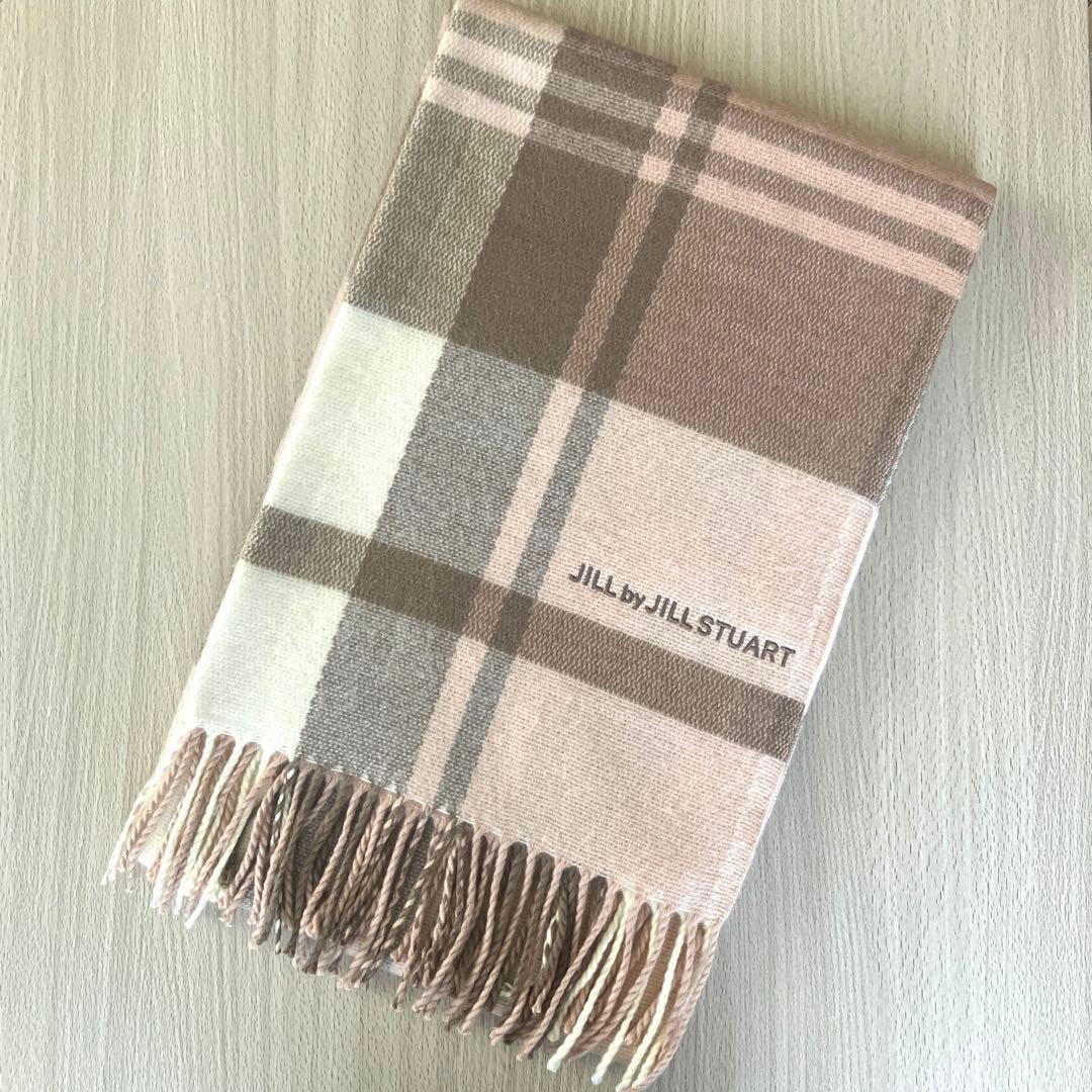 【新品】ジルバイジルスチュアート エンブロイダリーロゴチェックストール　モカ