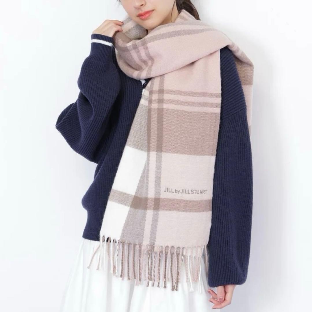 【新品】ジルバイジルスチュアート エンブロイダリーロゴチェックストール　モカ