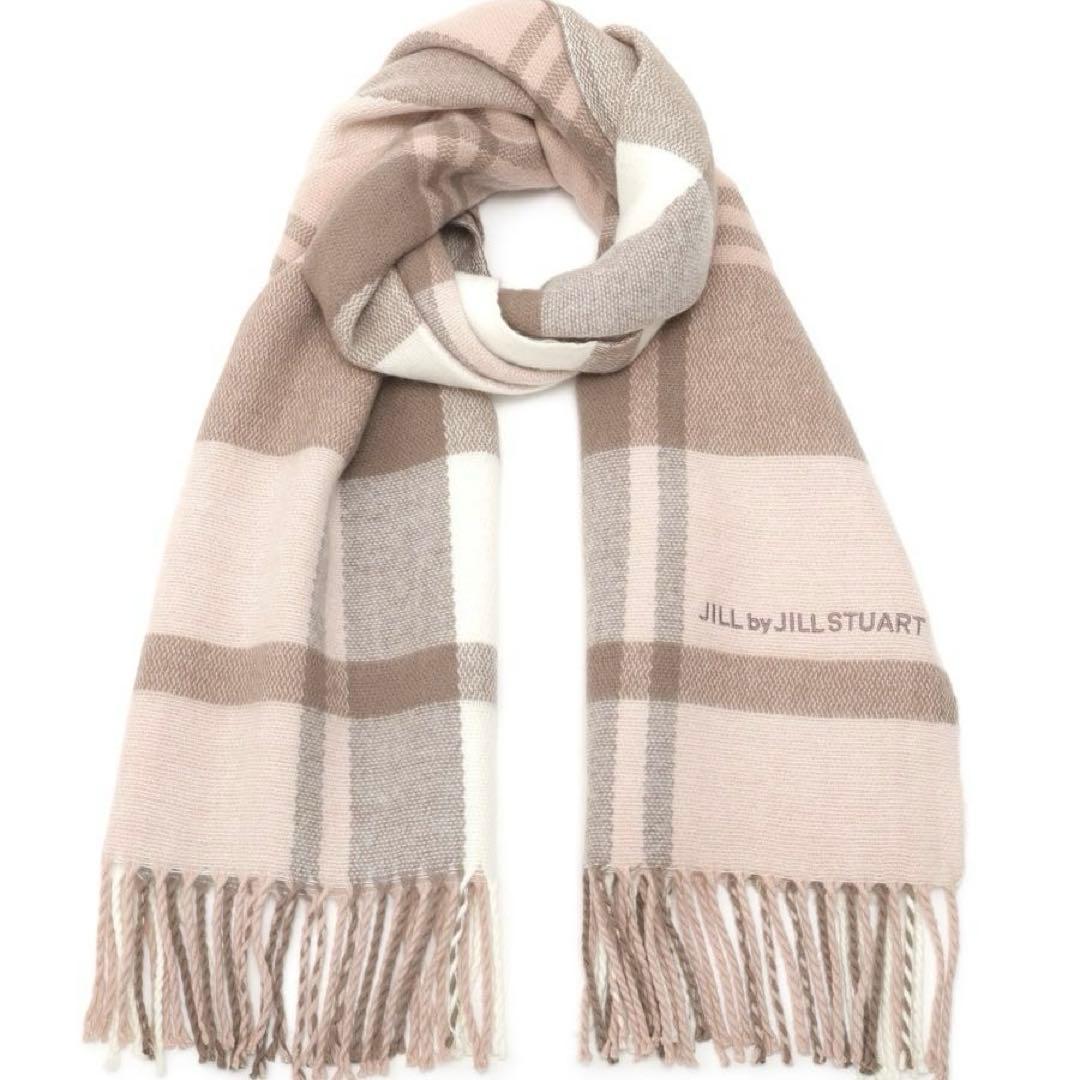 【新品】ジルバイジルスチュアート エンブロイダリーロゴチェックストール　モカ