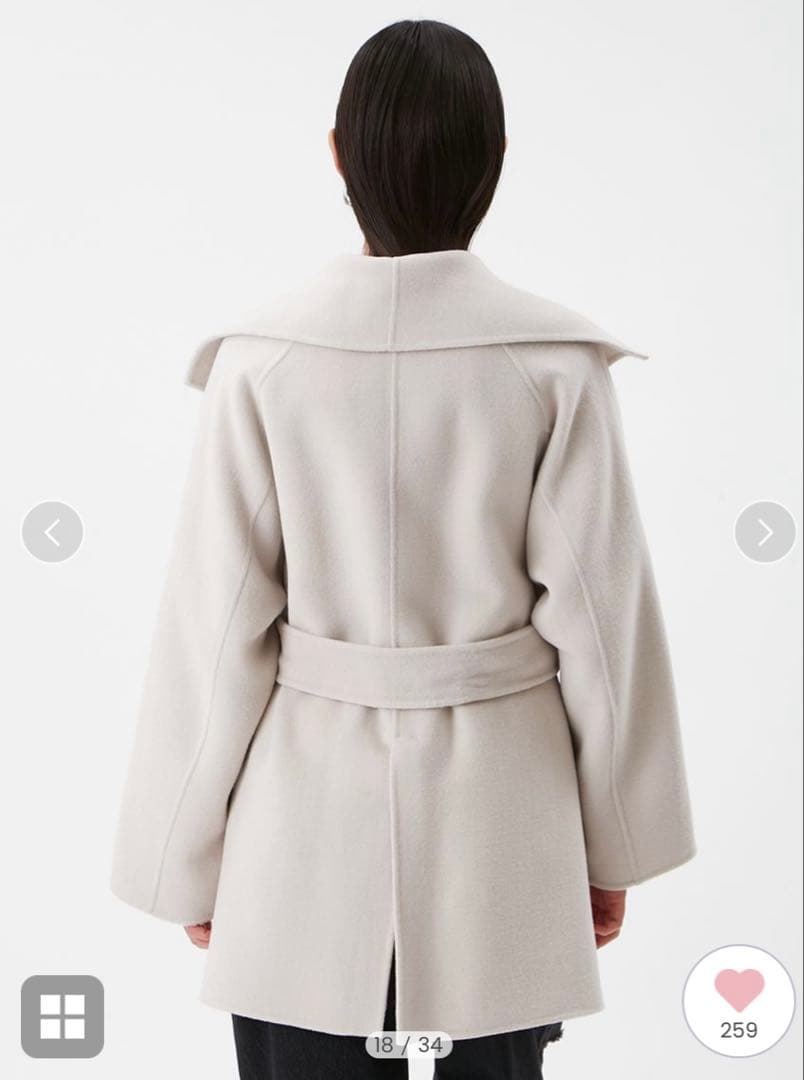 ミラオーウェン　共ベルト付きビックカラーミディ丈コート(美品、タグ付き)