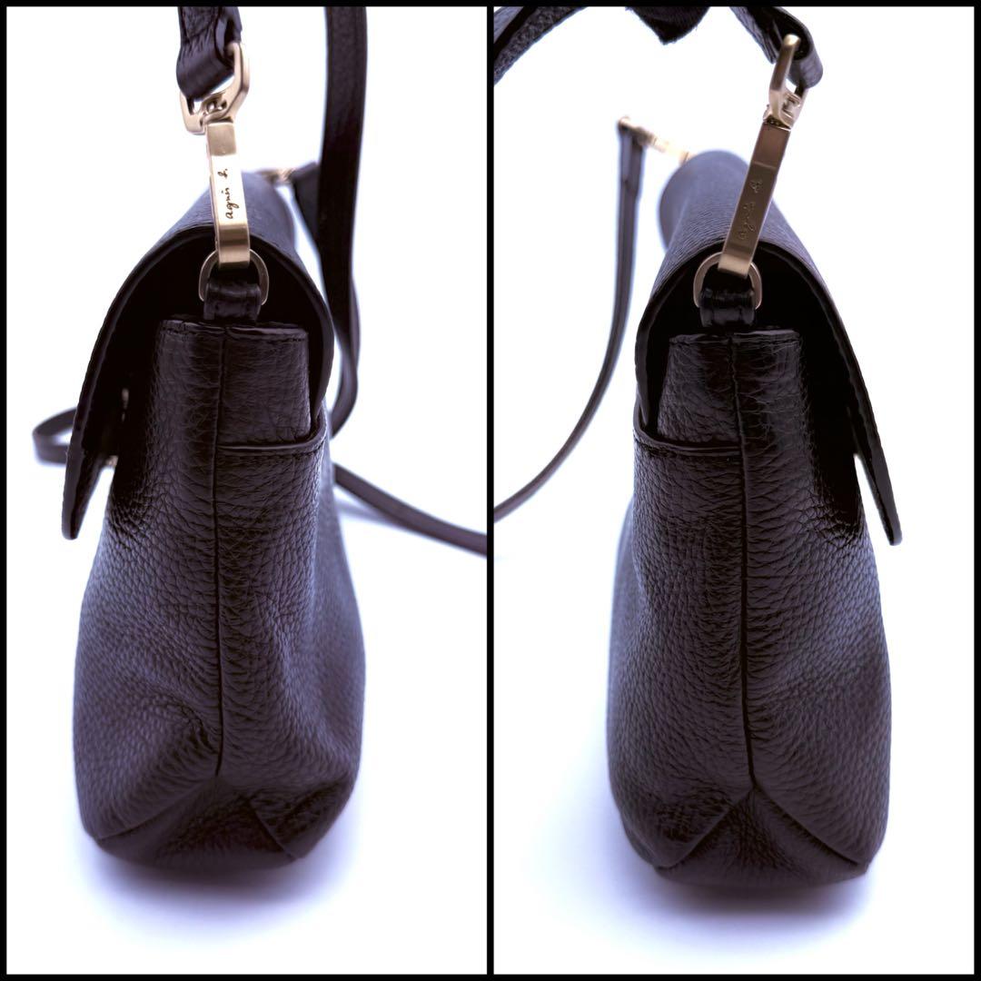 【美品】agnes b. アニエスベー　フラップ　レザー　ショルダーバッグ　金具