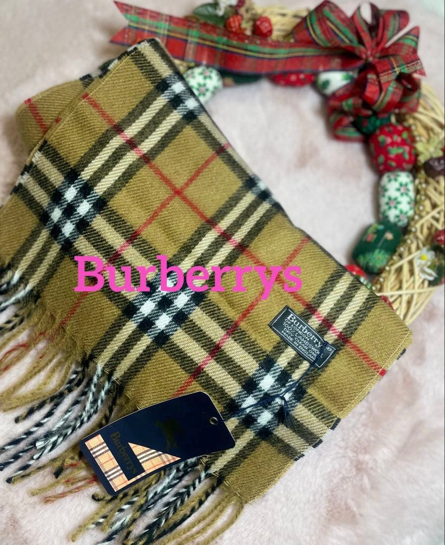 タグ付未使用Burberrysバーバリーノバチェック柄マフラーラムウール100%