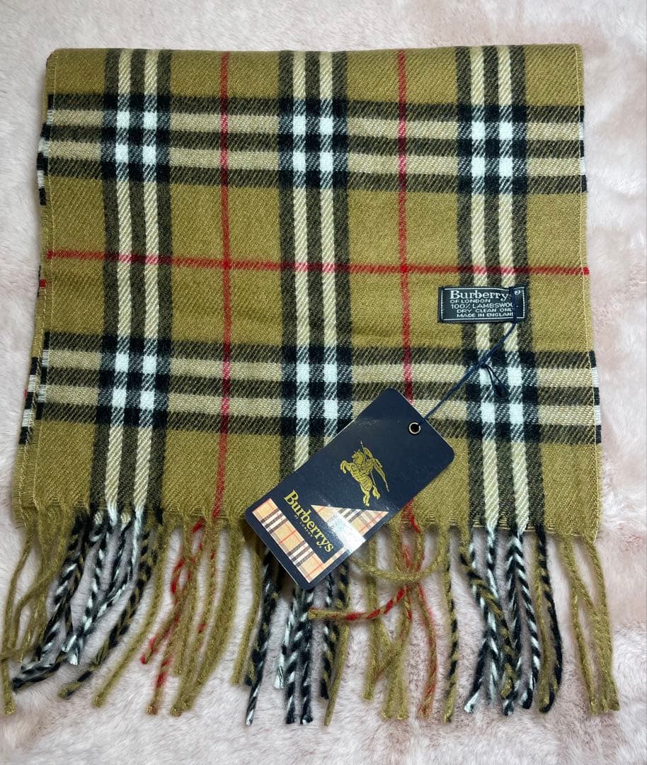 タグ付未使用Burberrysバーバリーノバチェック柄マフラーラムウール100%