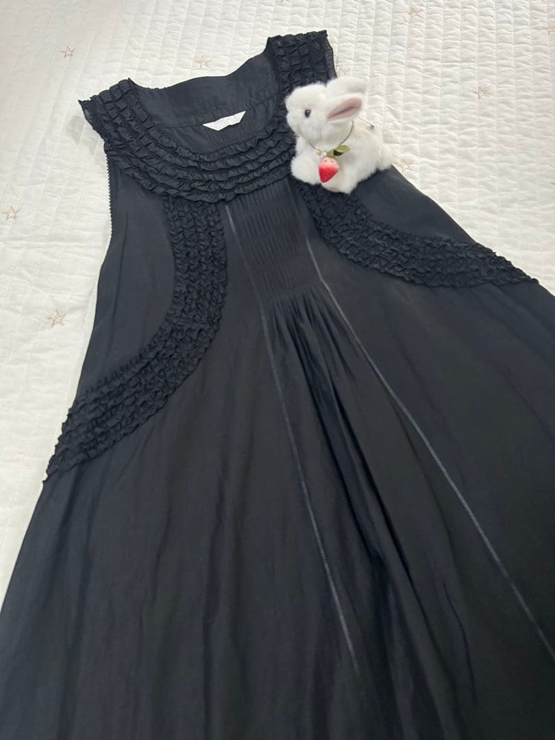 ピンクハウス　ダブリエ　綿ローン　ピコフリル　リボン　サテン　エプロン