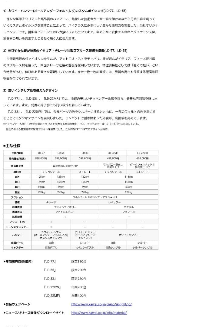 KAWAI LD-55 アップライトピアノ ブラック 高さ調整椅子付き
