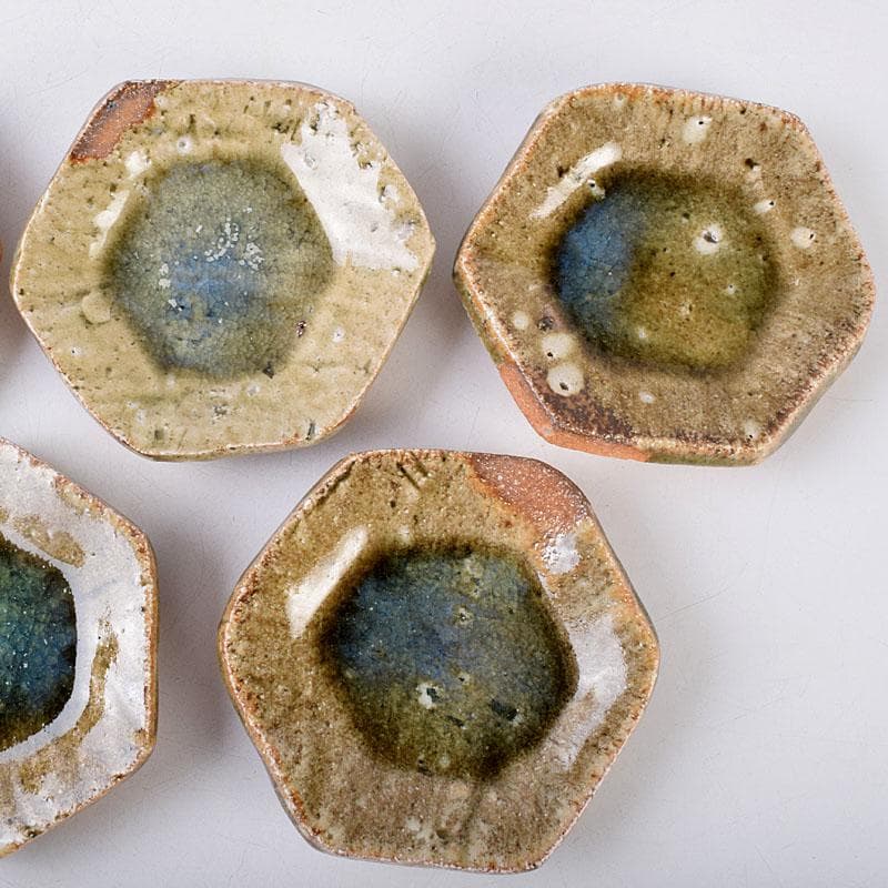 和食器　伊賀焼　西山窯　坂本瀧山作　銘々皿　五客　共箱　V　8507