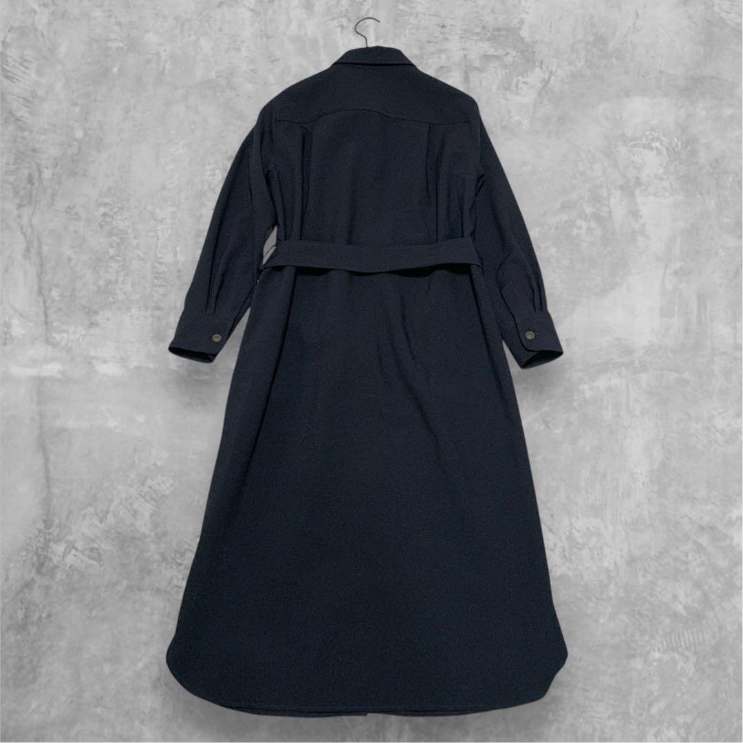 【未使用級】SOEJU　ソフトオックスシャツワンピース　Aライン　ベルト　紺色
