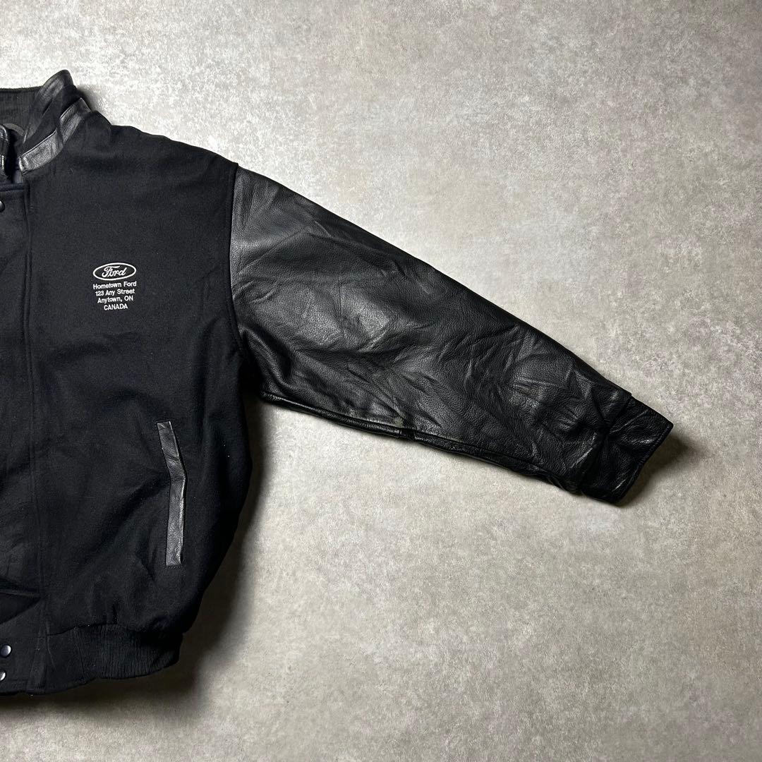 Ford ウール×本革 レザースタジャン オールブラック アメ車 アメカジ L