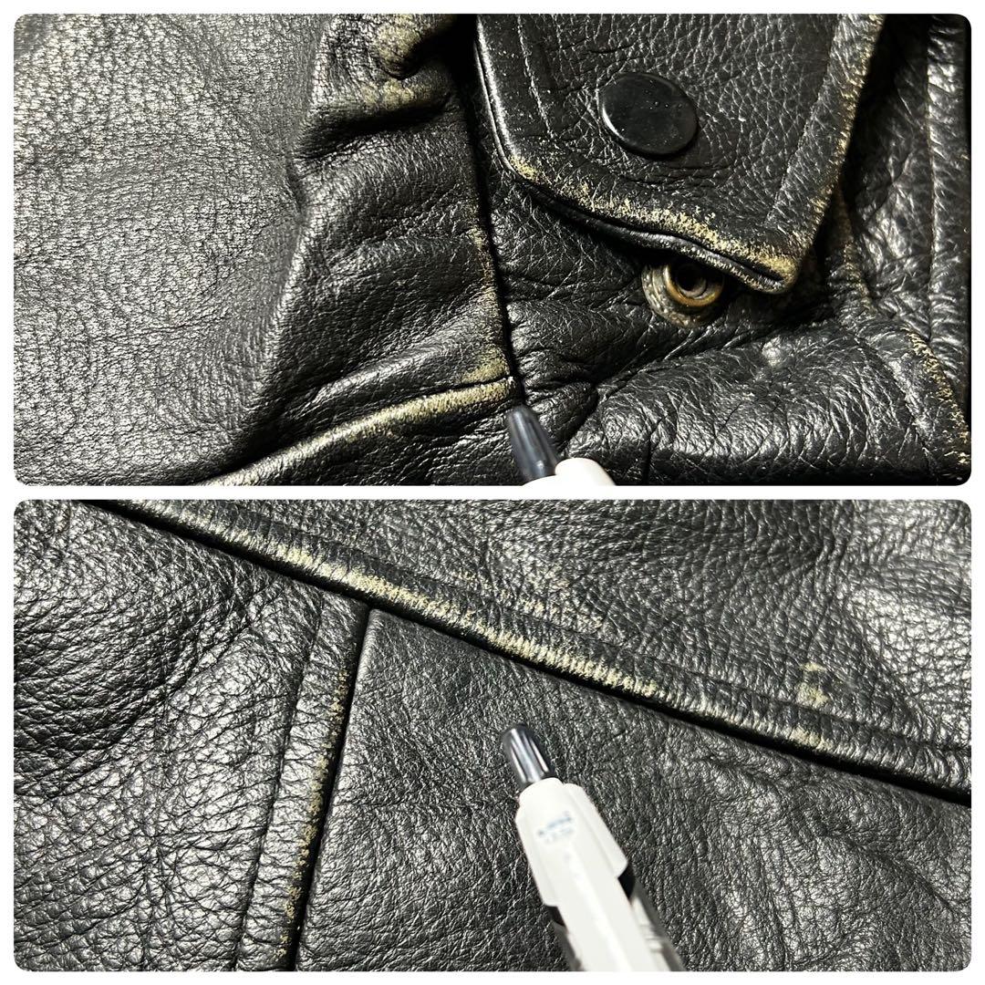 Ford ウール×本革 レザースタジャン オールブラック アメ車 アメカジ L