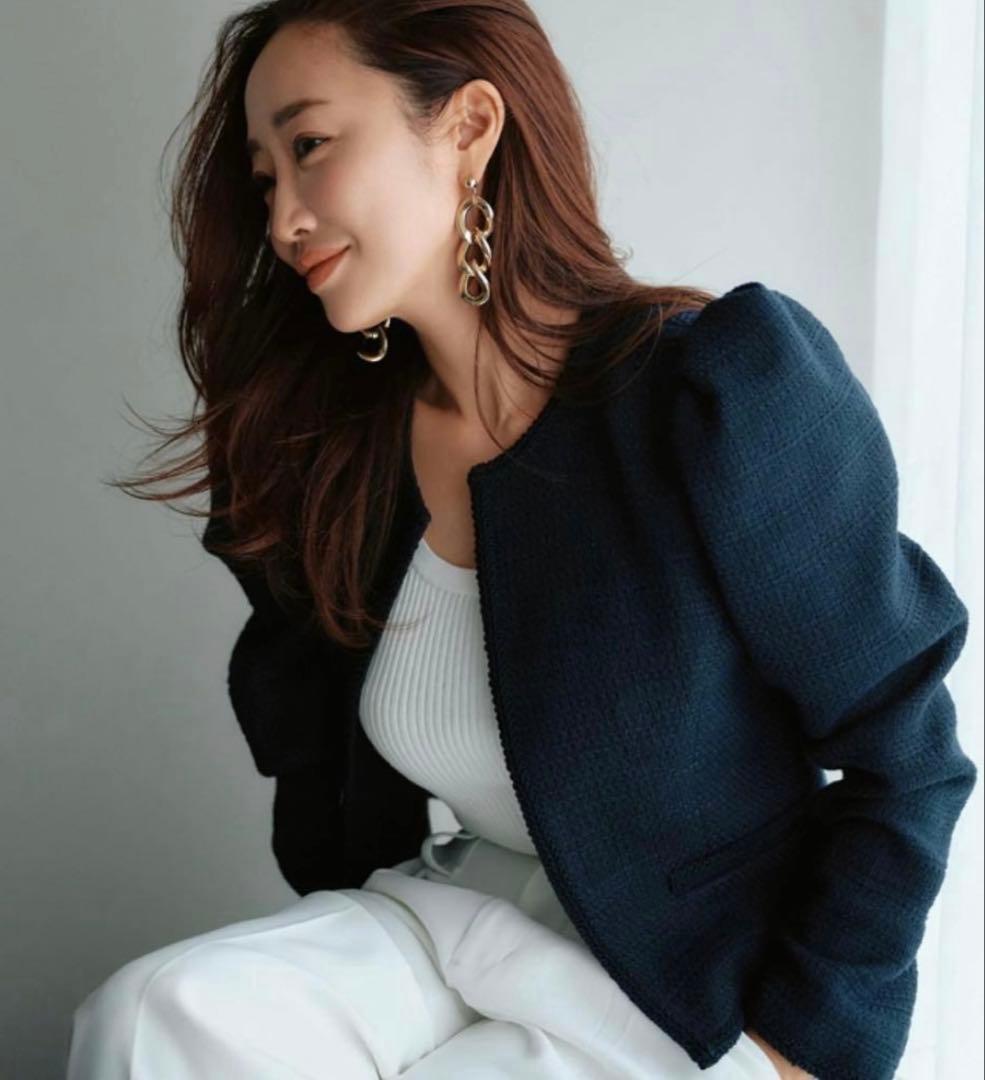 CADUNE 神崎恵コラボ　ノーカラーショートジャケット　ネイビー　⭐︎美品⭐︎