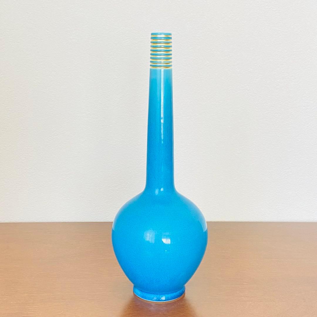 鶴首花入 浅黄交趾　中村翠嵐窯　共箱入　茶道具　華道具　花生　花瓶　京焼