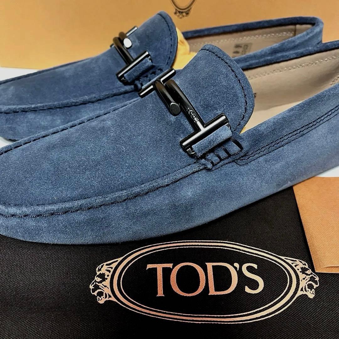 トッズ☆新品☆TOD’s メンズ レザー ゴンミーニ ローファー/ブルー25cm